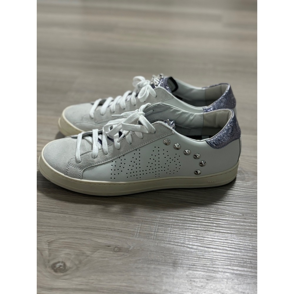 P448 White Sneakers with Silver Heel Accent